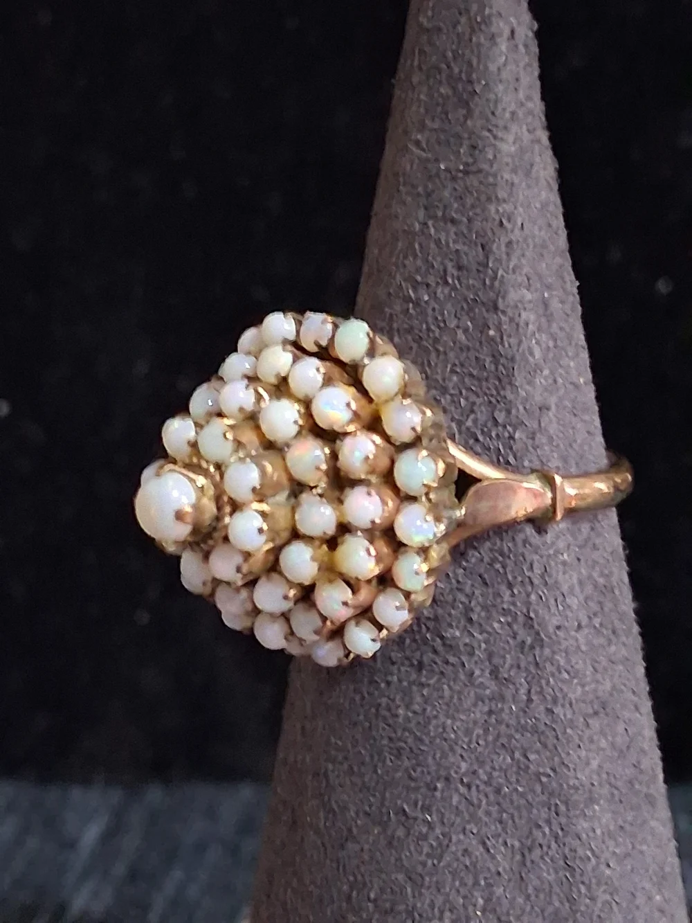 Vintage 14K Gold Opal Cluster Dome Ring - Mid-Century Thai Princess Style